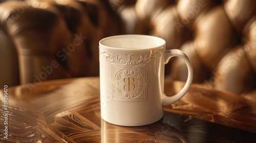 a mug with a elegant monogram design, with a sophisticated design and a stunning luxurious background photo