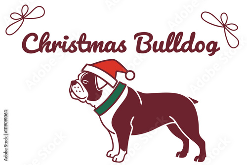 A vector illustration  Christmas bull Dog with Santa hat white background G