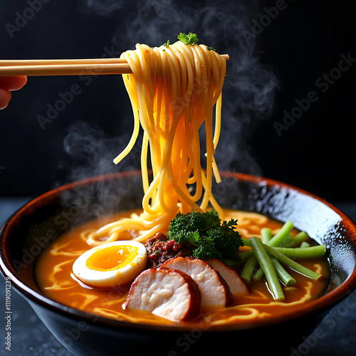 Delicious Ramen with Fresh Ingredients Japanese food.