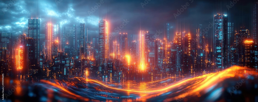 Futuristic Cyberpunk Cityscape Background for Digital Technology and AI Processes Futuristic Cyberpunk Cityscape Background for Digital Technology and AI Processes