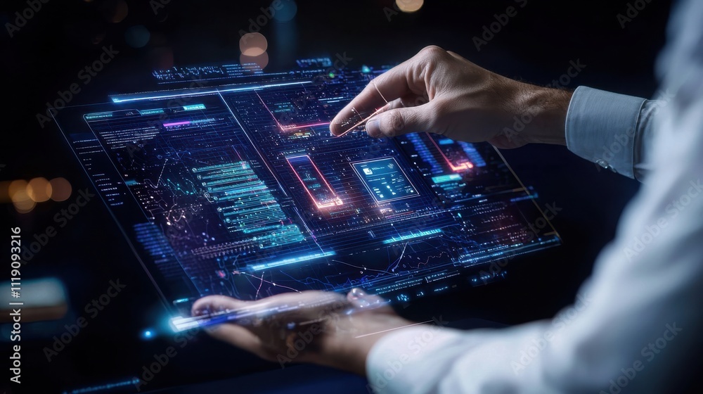 A professional explaining the benefits of digital wallets on a large screen, A professional explaining the benefits of digital wallets on a large screen,