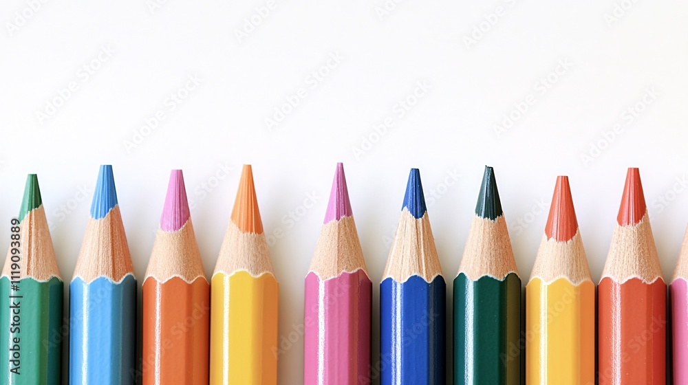 Colorful Pencils in a Row on a Clean White Background Colorful Pencils in a Row on a Clean White Background