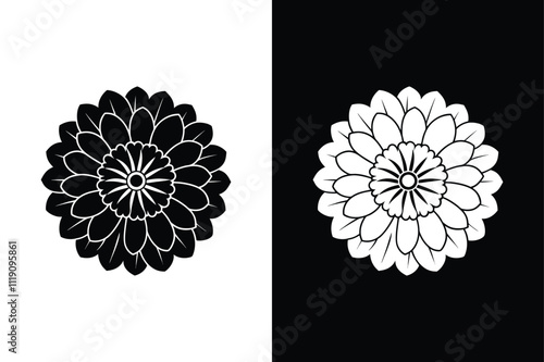 Cute Rounded Marigold Flower Silhouette. A Perfect Vector Collection