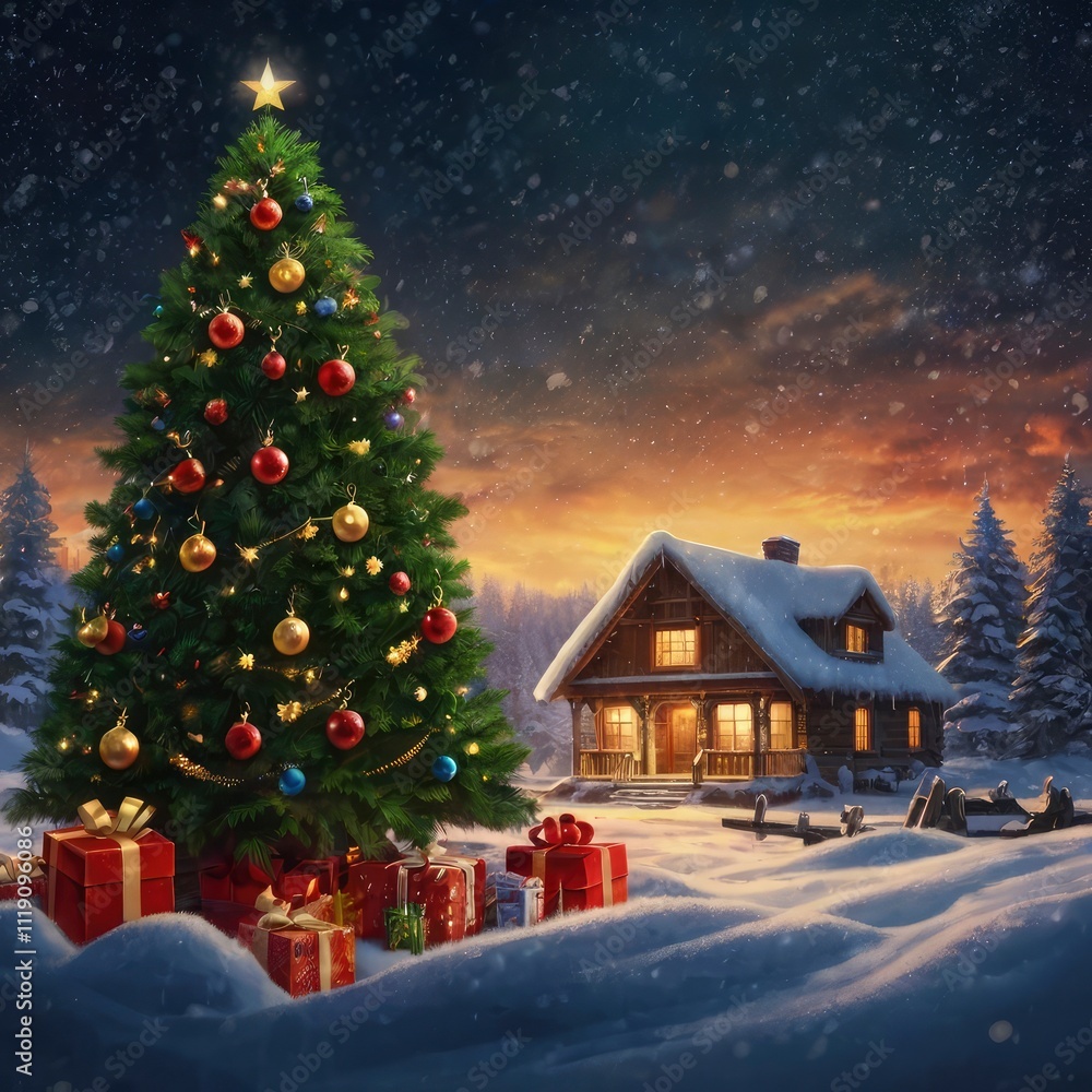 Fototapeta premium Christmas house in the mountains