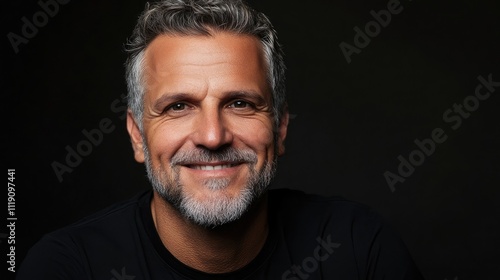 Happy middle-aged man with a warm expression on solid background