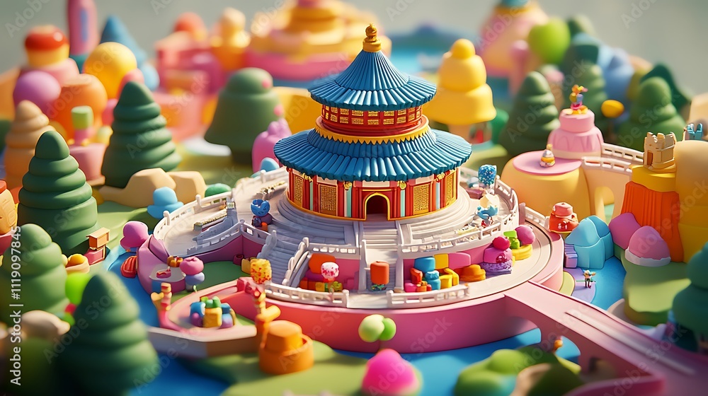 Colorful Playful Miniature Pagoda Town Landscape Colorful Playful Miniature Pagoda Town Landscape