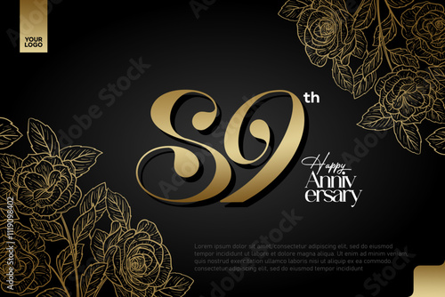 Elegant 89th Anniversary Celebration with Gold and Rose Flower Background photo