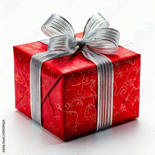 A red Christmas Present with silver bow