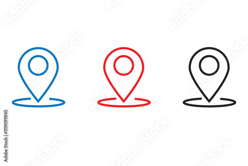 Route location icon. Two pins, blue pin, red pointer and dashed line as concept of travel map navigation, destination point, GPS tracking. Modern simple flat vector illustration of roadmap sign.