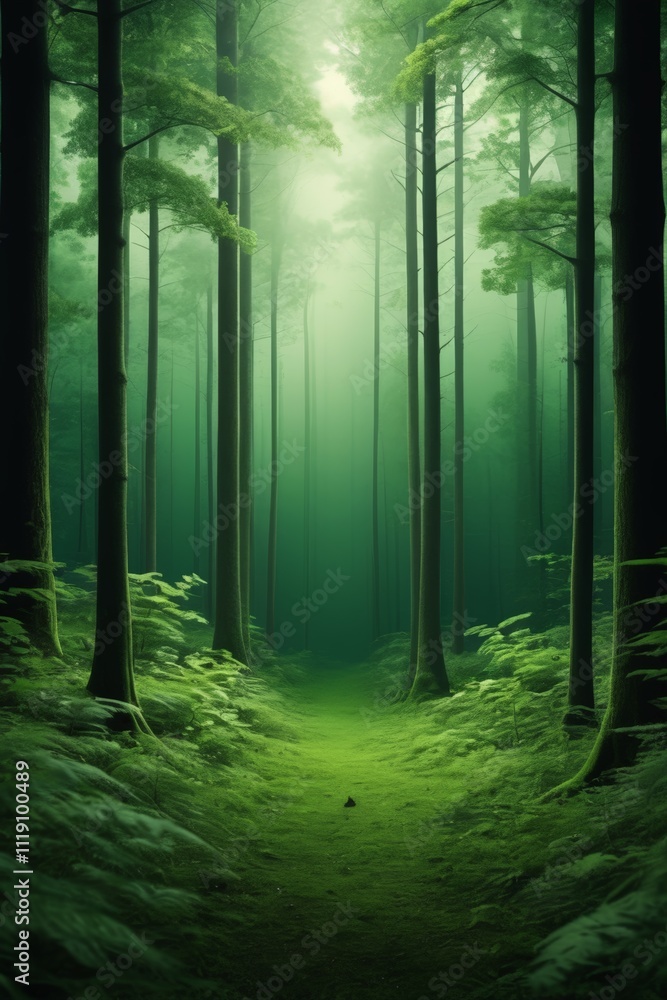 Naklejka premium a close up of a forest with a path in the middle