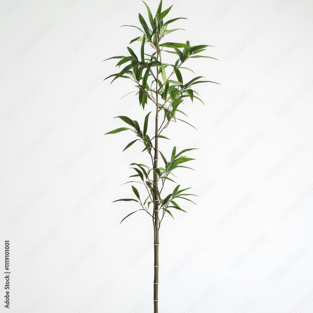 Obraz premium A Single Bamboo Plant Against A White Background