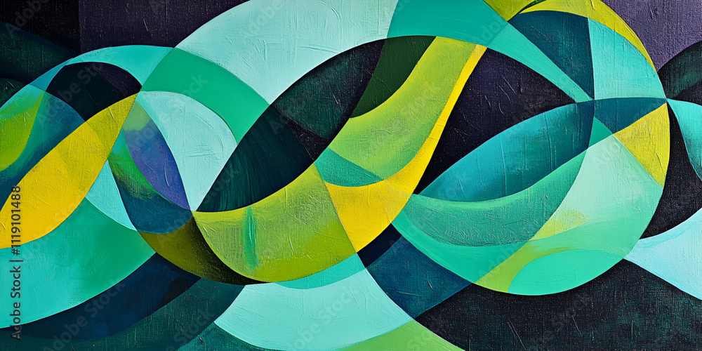 Obraz premium Abstract Flow: A mesmerizing abstract painting with vibrant turquoise, teal, and yellow hues, creating an illusion of movement and interconnectedness, evoking a sense of flow, energy, and dynamism. 