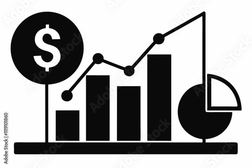 Black Silhouette Cost Reduction Chart Icon Vector