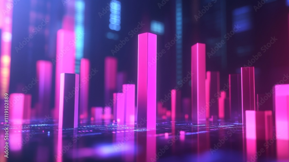 Fototapeta premium Abstract Neon Composition of Vibrant Digital Bar Graphs and Patterns