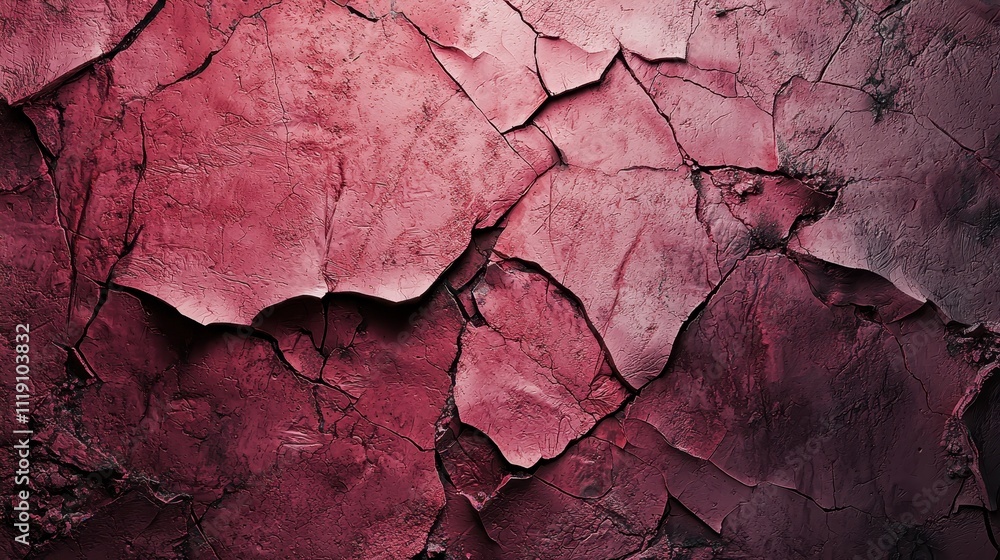 Fototapeta premium Striking Dusty Rose Wall Texture with Ruptured and Cracked Surface Details