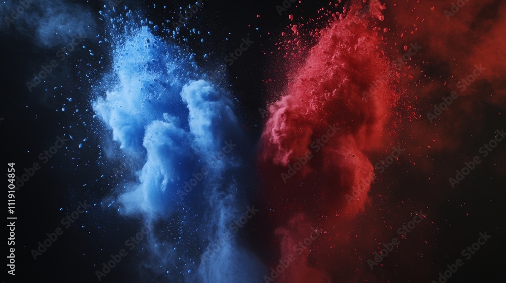Colorful Smoke Clouds in Red and Blue Against Dark Background Colorful Smoke Clouds in Red and Blue Against Dark Background