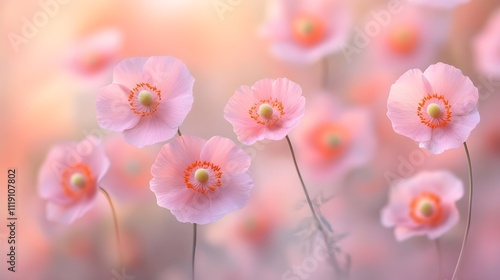 Close-Up of Pink Flowers with Orange Accents. photo