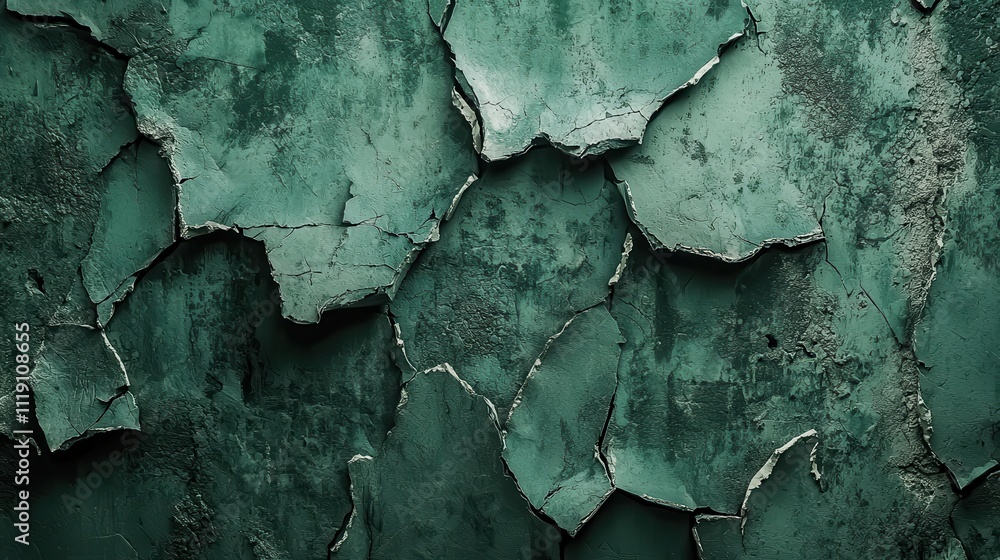 Obraz premium Striking Green Wall with Ruptured Texture and Cracked Paint