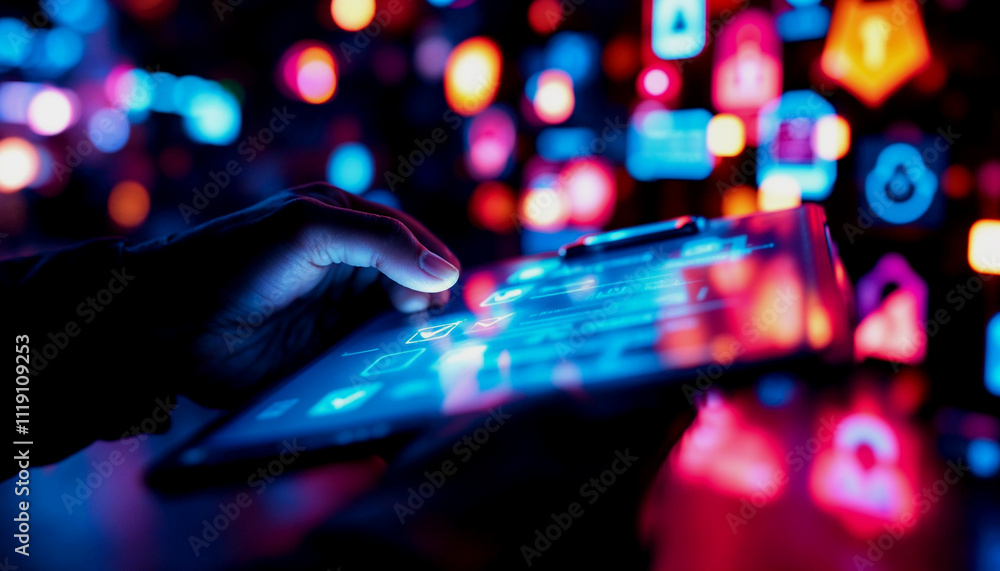 Hand holding a digital clipboard with checkmarks, surrounded by icons related to cybersecurity, finance, and data protectio Hand holding a digital clipboard with checkmarks, surrounded by icons related to cybersecurity, finance, and data protectio