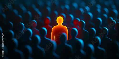 Glowing individual standing out from crowd of people