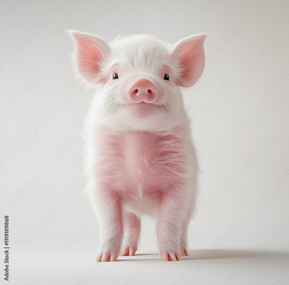 White background, piglet standing on two legs, cute baby pink color White background, piglet standing on two legs, cute baby pink color