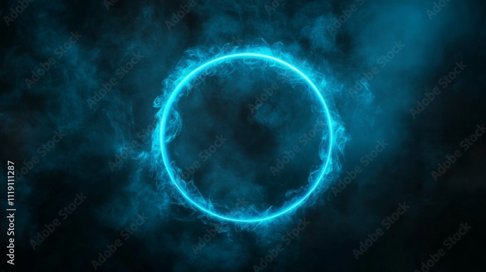 Bright Blue Circular Light Effect with Smoke and Dark Background Bright Blue Circular Light Effect with Smoke and Dark Background
