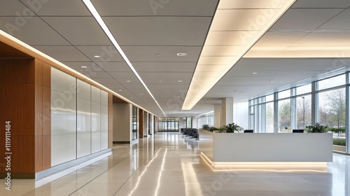 Modern Office Lobby with Bright Lighting and Clean Lines