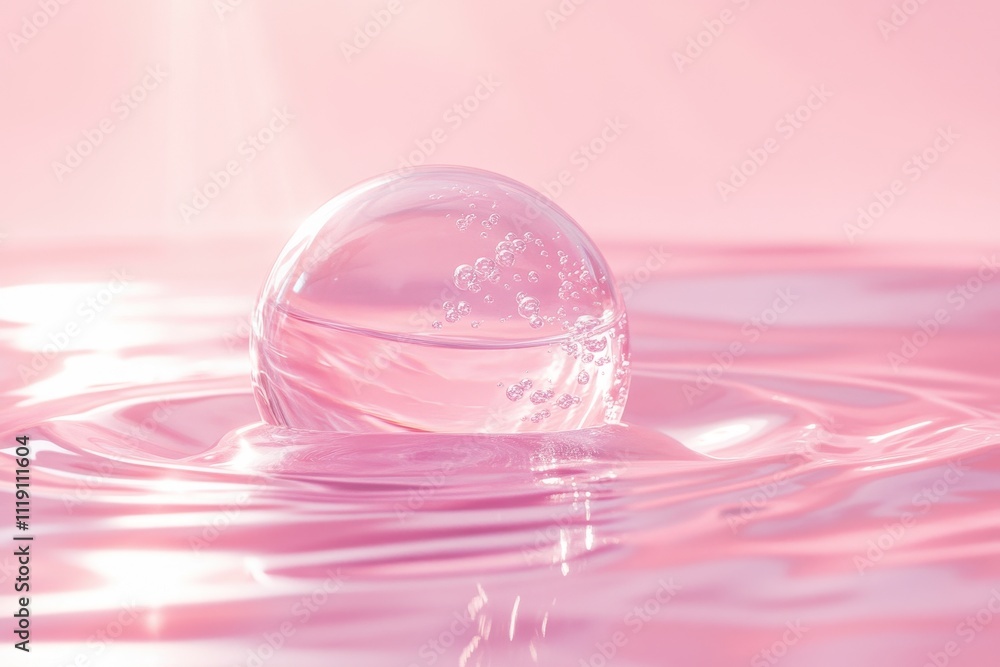 Pink sphere submerged in liquid, bubbles visible. Ideal for beauty, skincare, or spa promotions. Pink sphere submerged in liquid, bubbles visible. Ideal for beauty, skincare, or spa promotions.