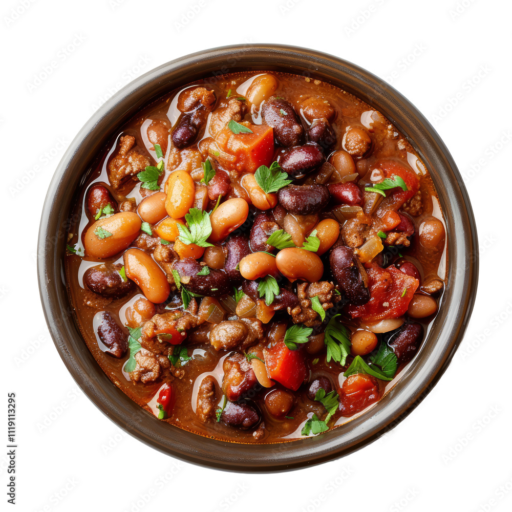 Cowboy beans Popular dish in southwestern USA food isolated on a white or transparent background Cowboy beans Popular dish in southwestern USA food isolated on a white or transparent background