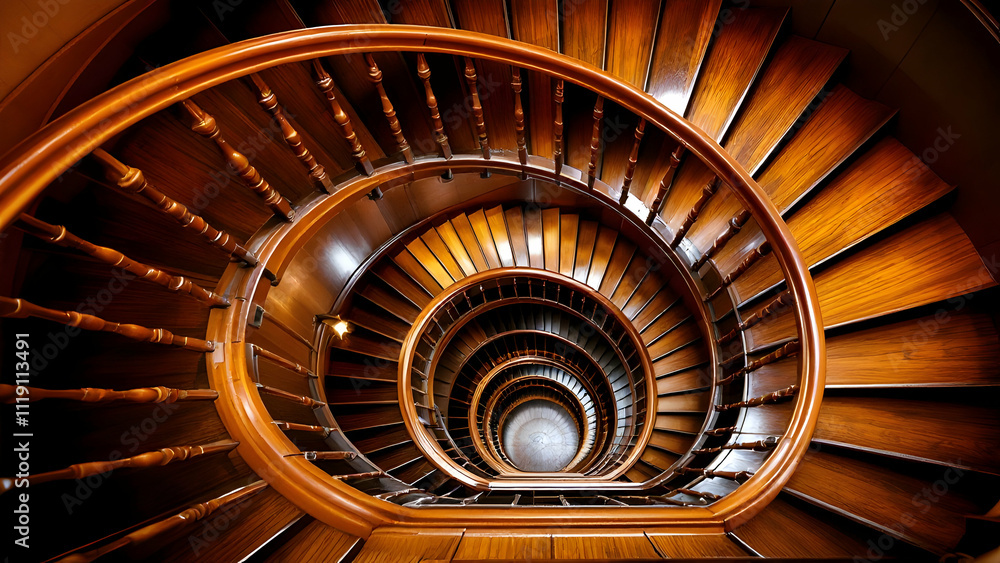 Fototapeta premium Elegant Spiral Staircase in Warm Wood Tones