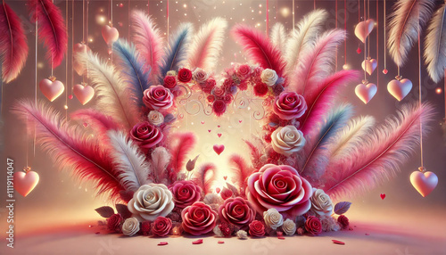 A Fantasy-Themed Valentine’s Day Garden Featuring Feathery Roses and Glowing Lanterns