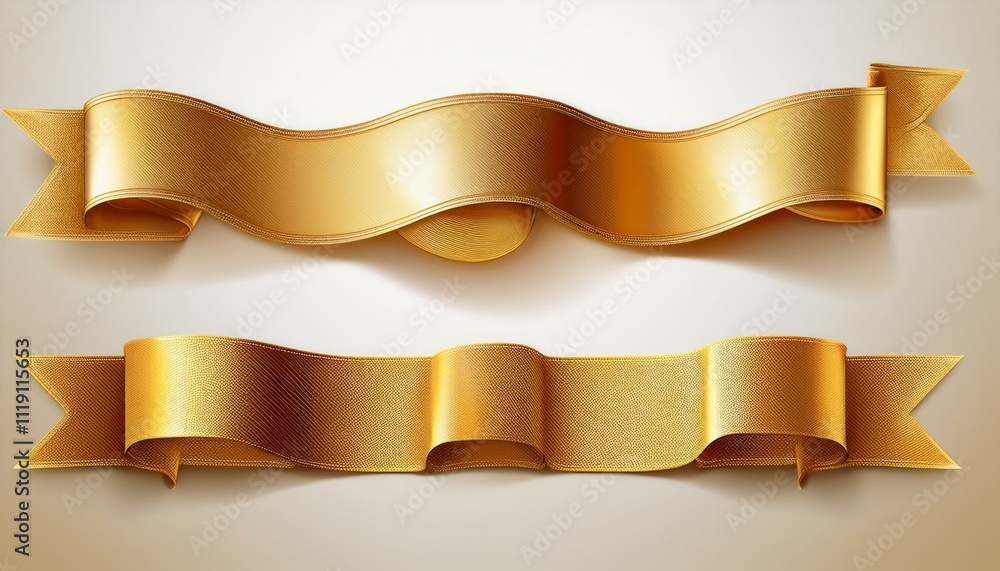 set gold Ribbon Banner on isolated white background. set gold Ribbon Banner on isolated white background.