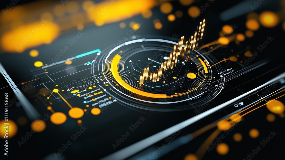 Fototapeta premium Abstract Financial Digital Graph with Bright Orange Elements on Dark Background