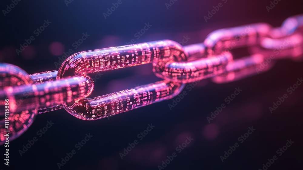 Abstract Digital Chain with Glowing Links Representing Data Security and Blockchain Technology in a Vibrant Digital Environment Abstract Digital Chain with Glowing Links Representing Data Security and Blockchain Technology in a Vibrant Digital Environment