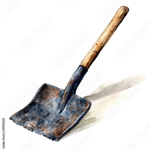 Shovel watercolor illustration isolated on transparent background