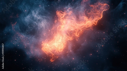 Fiery nebula swirls in cosmic dust.