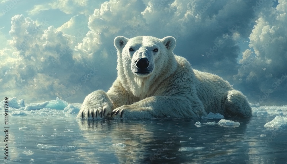 Polar Bear on a Drifting Iceberg in the Arctic Landscape Polar Bear on a Drifting Iceberg in the Arctic Landscape