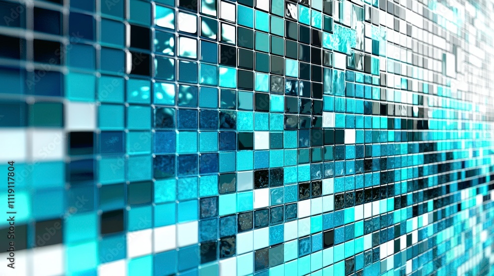 Fototapeta premium Abstract Blue Mosaic Tiles Texture Background Geometric Pattern Shiny Modern Design