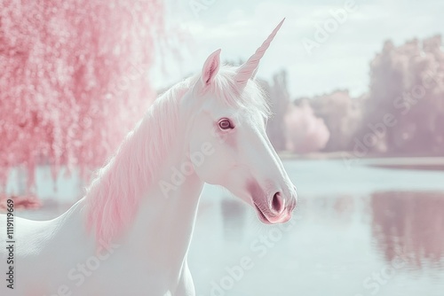 Pastel Unicorn by the Lake: A Dreamlike Vision photo