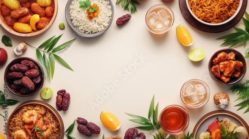 Wallpaper Mural Delicious Iftar Feast: A Ramadan Table Setting with Dates, Rice, Chicken, and Refreshing Drinks Torontodigital.ca