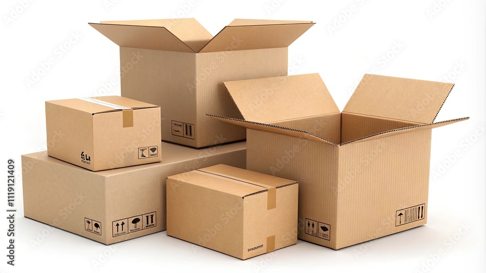 Fototapeta premium A stack of cardboard boxes with the numbers 15, 16, 17, 18, 19, 20, 21, 22, 23