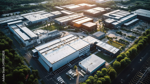 Industrial Complex Aerial View at Sunset