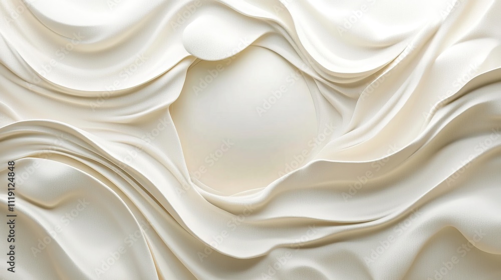 Obraz premium Abstract creamy white waves with central sphere.