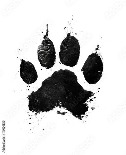Black ink animal paw print on transparent background