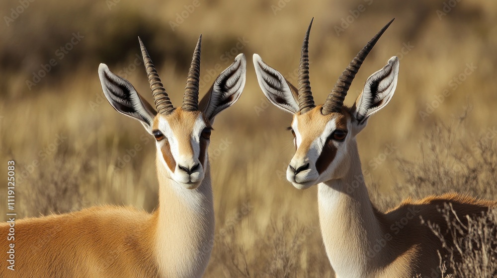 Two Springbok Gazelles in the African Savanna Two Springbok Gazelles in the African Savanna