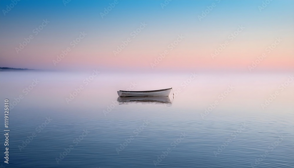 Serene boat on calm water at dawn. Serene boat on calm water at dawn.
