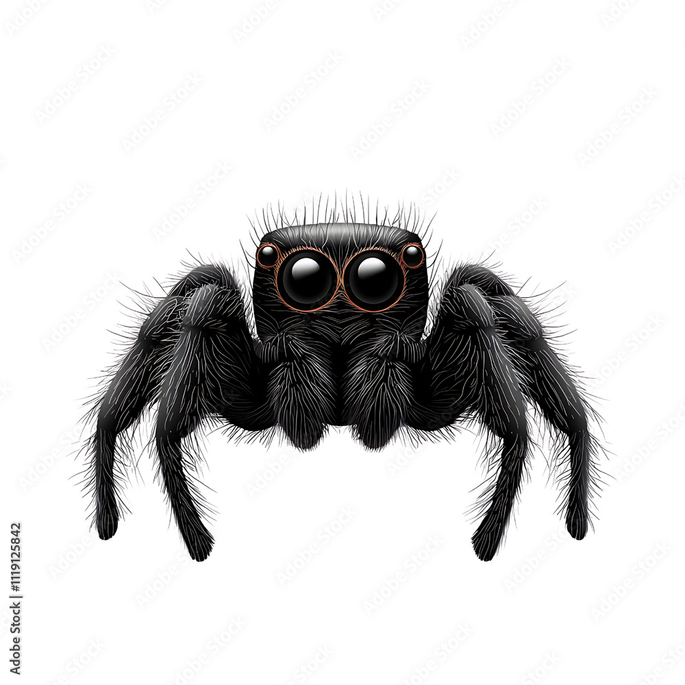 Realistic Illustration of a Black Spider with Big Eyes Realistic Illustration of a Black Spider with Big Eyes