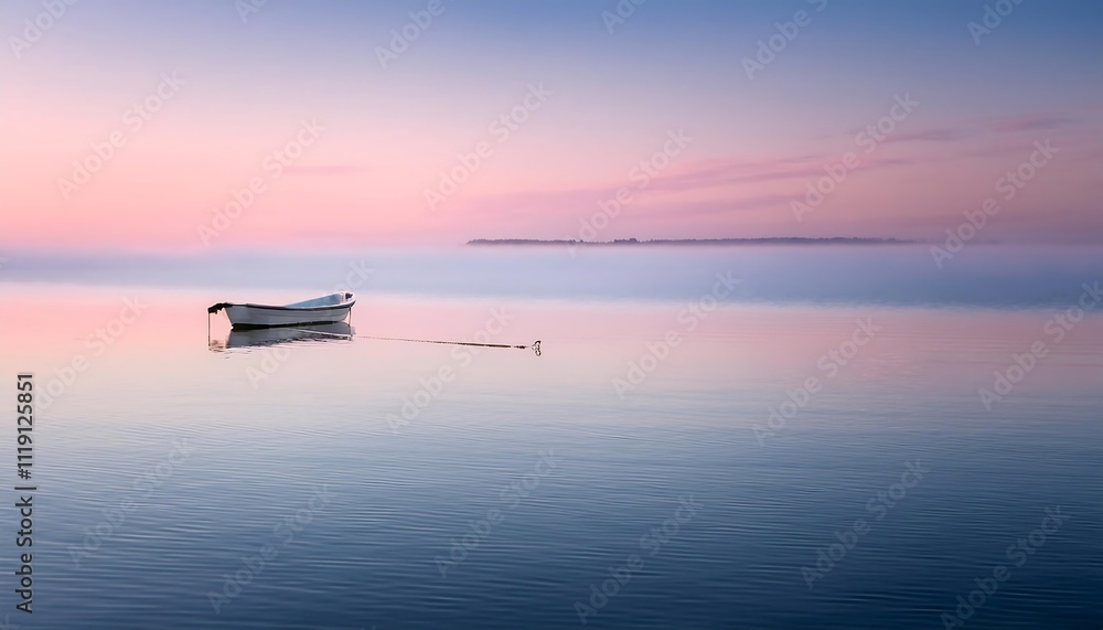 Serene boat on calm water at dawn. Serene boat on calm water at dawn.