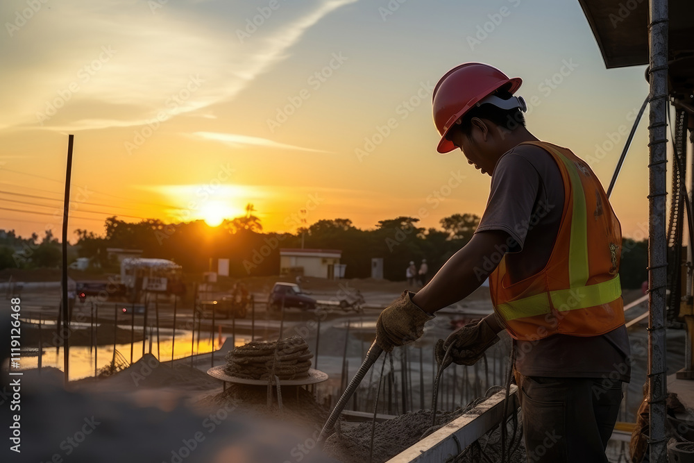 Dedicated Builder's Sunset Shift on Site Dedicated Builder's Sunset Shift on Site