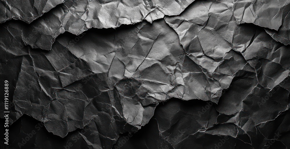 Abstract Black Crumpled Paper Textured Background with Dramatic Lighting and Deep Shadows Abstract Black Crumpled Paper Textured Background with Dramatic Lighting and Deep Shadows